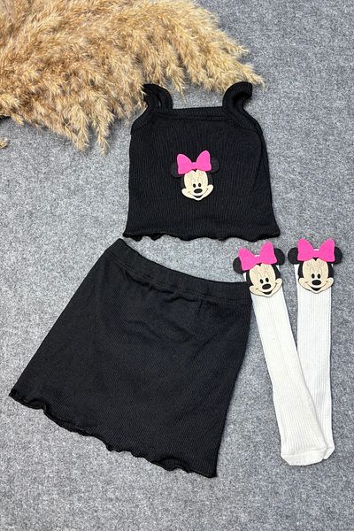 ADABEBEK pink Corded Crop Skirt and Rope Hanging Set with Mickey Accessories
