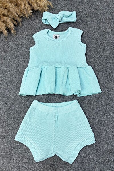ADABEBEK Ribbed Baby Shorts Blouse Set - Bandana