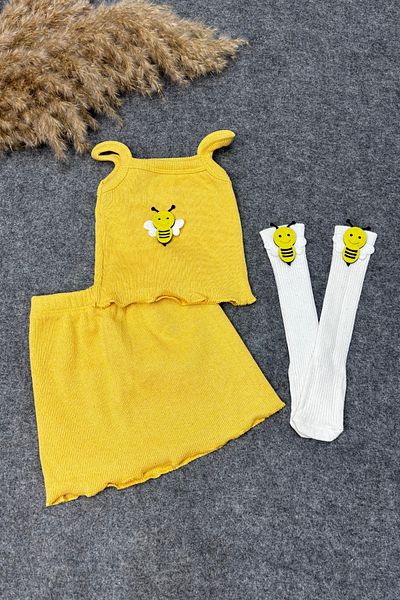 ADABEBEK Corded Yellow Crop Socks Set - with Bee Accessories