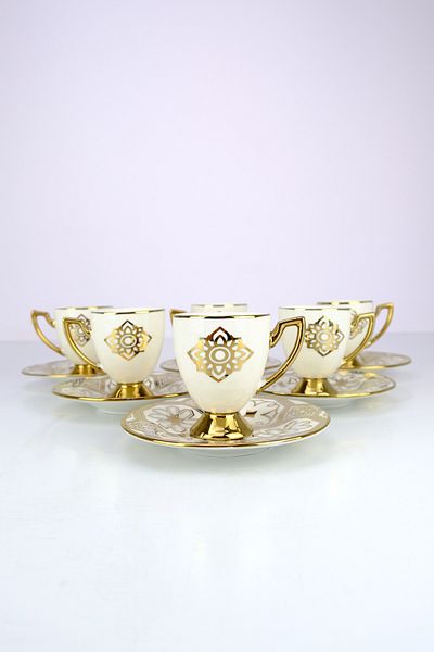 Digithome Milano 6-Piece Porcelain Cup Set - Gold Gilded Cream - Vogue-113 C320