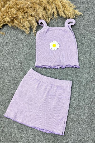 ADABEBEK lilac Daisy Accessory Crop Baby Set - Rope Hanging Skirt