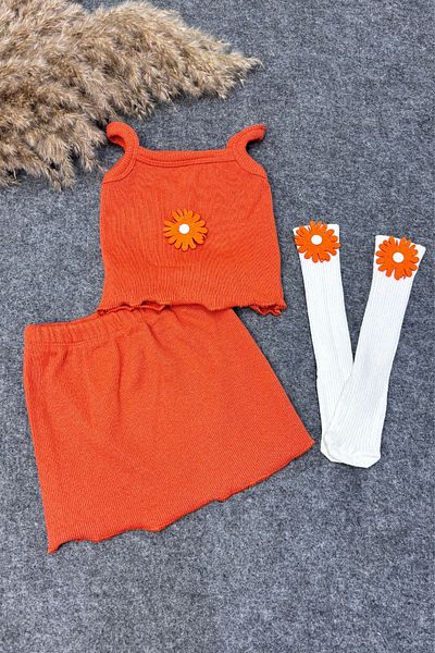 ADABEBEK Strappy Floral Patterned Crop Skirt and Socks Set