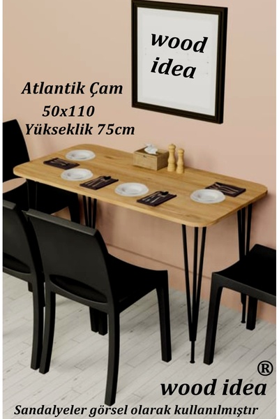 wood idea 50x110 Atlantik Çam Metal Ayaklı Mutfak Masası Yemek Masası Balkon ...