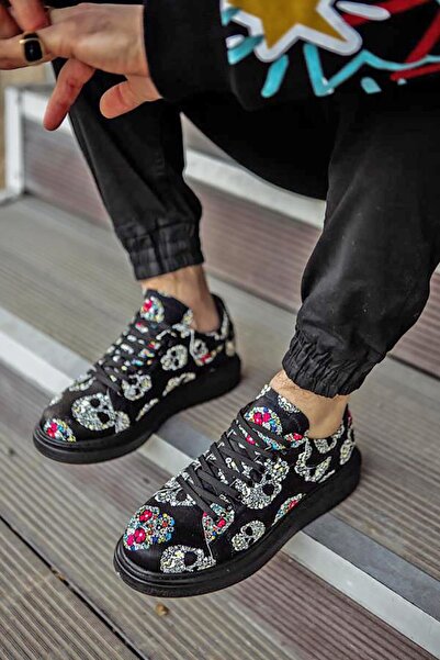 Rainon Store Colorful Skull Patterned Black Sneakers - Bold and Stylish