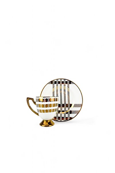 Digithome Vicenza 6 Kişilik 12 Parça Porselen Kahve Fincan Takımı Gold Yaldızlı Krem - VOGUE-114 C32