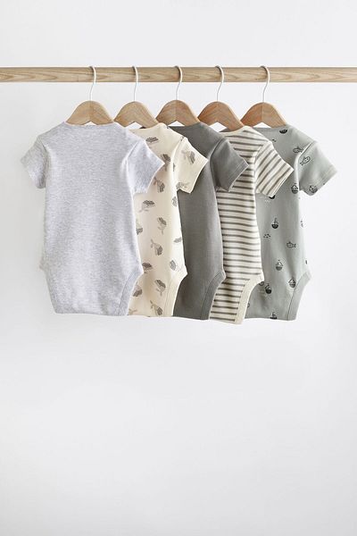 Next Baby 100% Cotton Gray Whale Print Short Sleeve 5-Piece Bodysuit Set