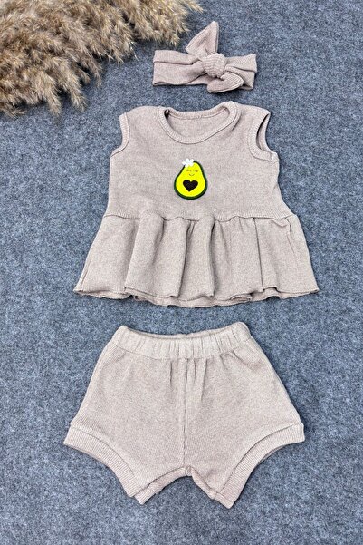ADABEBEK Beige Shorts Blouse Combination Set - Avocado Accessory and Bandana