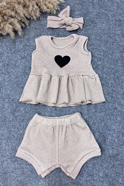 ADABEBEK Caramel Colored Bandana Shorts Blouse and Heart Shorts Baby Set