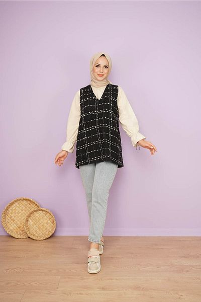 CNG MODA Women's Tweed Sweater Black