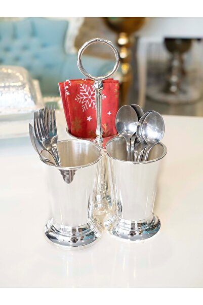 Bakır Concept حامل ملاعق مطلي بالفضة بثلاث حجرات