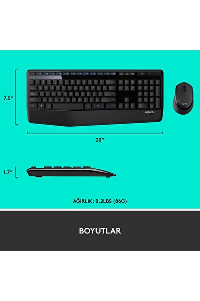 logitech MK345 Kablosuz Türkçe Klavye Mouse Seti, Siyah 920-006514
