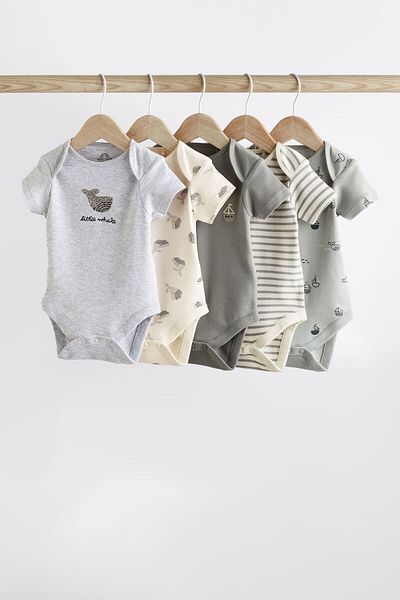 Next Baby 100% Cotton Gray Whale Print Short Sleeve 5-Piece Bodysuit Set