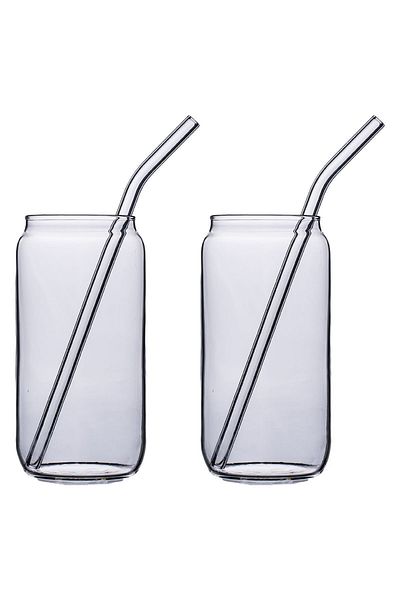 Fhilli Fizzy 2-Piece Straw Borosilicate Glass Cocktail and Soft Drink Glass - Heat Resistant 420CC
