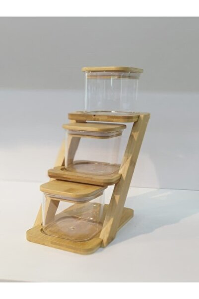 Home 3'lü Bambu Standlı Kare Kavanoz Set
