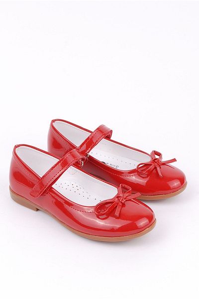 Rıdvan Çelik Bow Girls' Casual and Evening Dress Ballerina Shoes Red Patent Leather