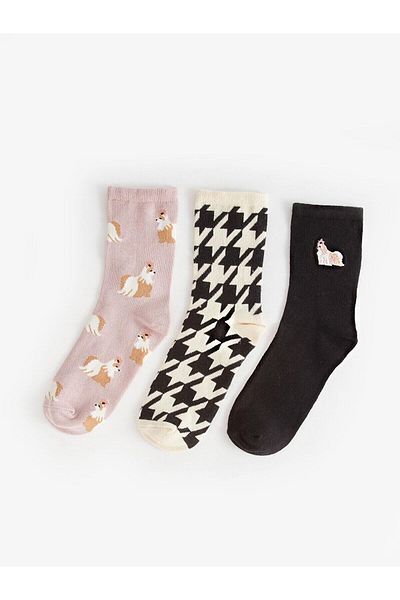 LC Waikiki Lcw Dream 3 Pack Patterned Women's Socks