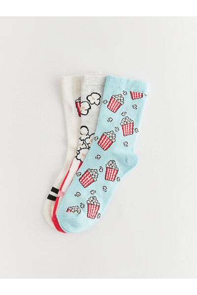 LC Waikiki Комплект от 3 детски чорапи с шарки за момичета LCW Kids