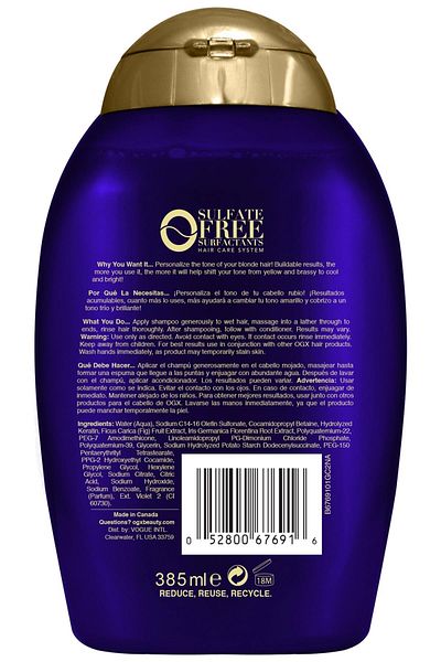 OGX Purple Toning Shampoo - Color Care, 385ml