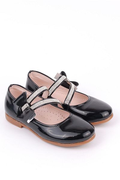 Rıdvan Çelik Bow Girls' Casual and Evening Dress Ballerina Shoes Black Patent Leather