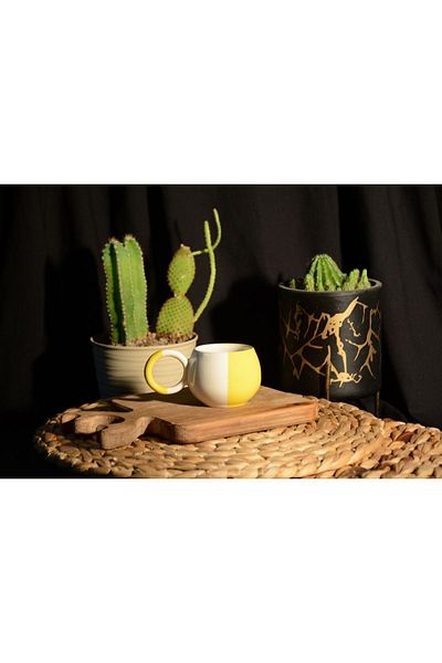 veraev Yellow Ceramic Cup Mug - Handmade