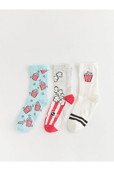 LC Waikiki Комплект от 3 детски чорапи с шарки за момичета LCW Kids