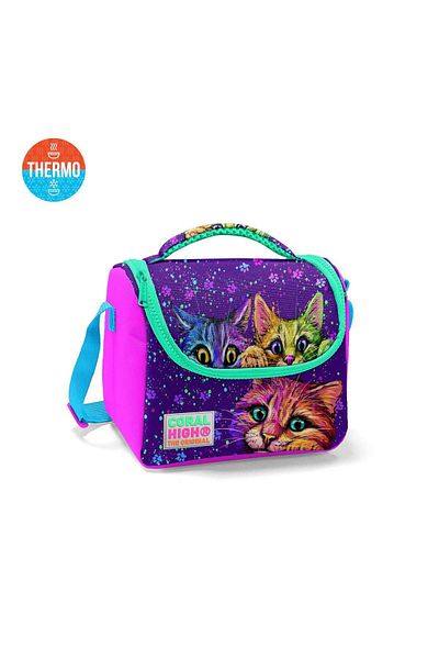 Yaygan Coral High Kids - Pink Purple Cat Patterned Thermo Lunchbox
