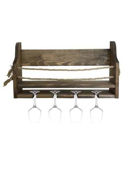WOODENSA Ahşap Şaraplık Içki Standı Masif Duvar Kadeh Rafı Wdn549