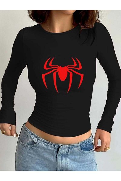 GOSSİP TEAM Gossip Team - Body negru cu mânecă lungă cu imprimeu Spider
