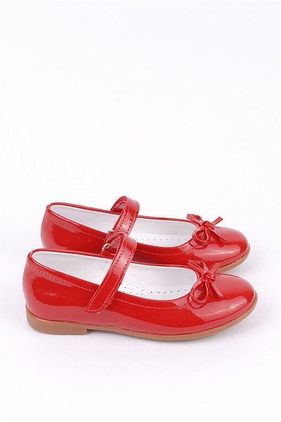 Rıdvan Çelik Bow Girls' Casual and Evening Dress Ballerina Shoes Red Patent Leather