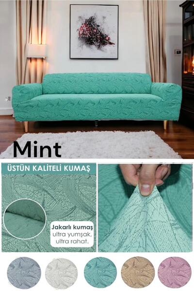 seltenet Streç Lastikli Esnek Yıkanabilir Pamuklu Sehra Desen 3 Kişilik Jakar...