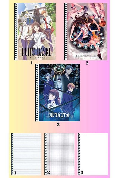 animeandyourworld fruits basket 3 notebooks A4 large size 72 pages lined_checkered_unlined notebook set