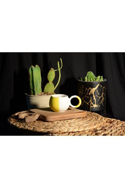 veraev Yellow Ceramic Cup Mug - Handmade