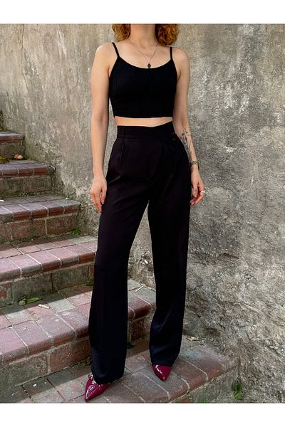 Bak'ap Asymmetric Waist Korean Palazzo Trousers - Style Owner Design