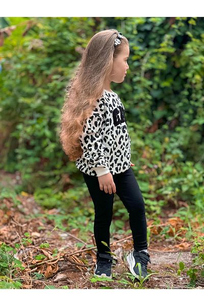 GÖKJOY BUTİK Calitate premium - țesătură 100% bumbac, set de colanți pentru fete cu imprimeu leopard și broderie tuzină