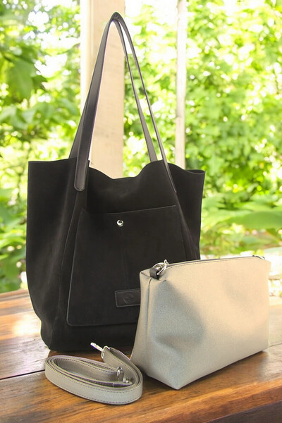 QUB CLUB Geantă de umăr mare Hobo pentru femei din piele de căprioară autentică