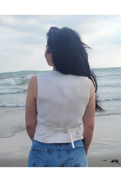 NEVEGE BUTİK Κομψό λινό γυναικείο γιλέκο - με επένδυση