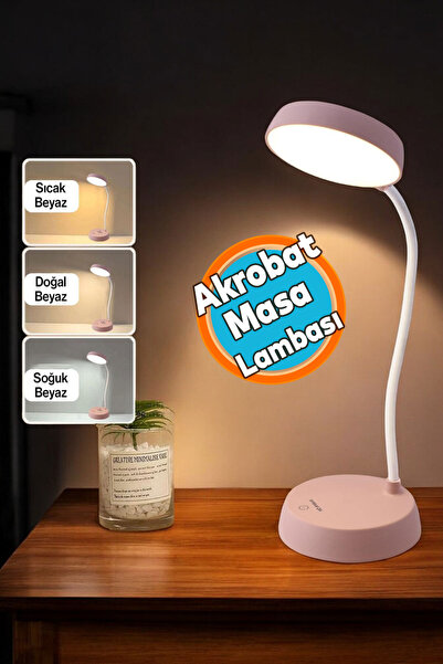 NZB Şarjlı Akrobat Lamba 360° Masa Üstü Lamba 3 Kademe Dokunmatik Çalışma Okuma Işığı Gece Lambası Soft