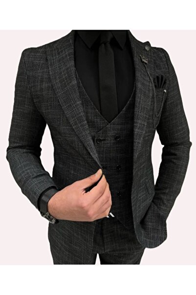 Tempee Slim Fit Yelekli Takım Elbise (Mendilli Kravat& Yaka Zincir Aksesuarı )
