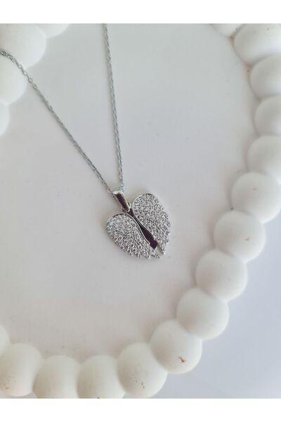 Bbnax Çelik Kararmaz Zirkon Taşlı Melek Kanatlı Kalpli Kolye