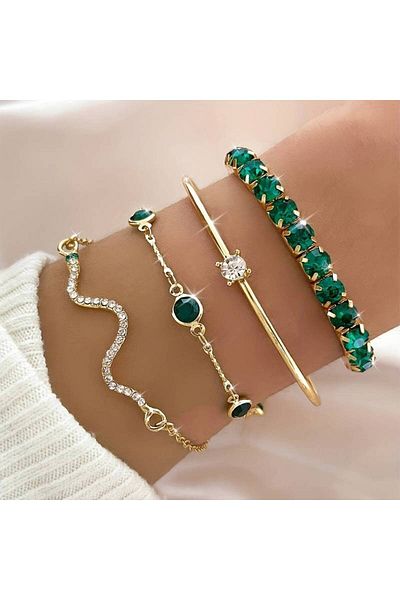 P Parla Elegant Green Stone Claw Chain - Snake Bracelet Open Bracelet for Women