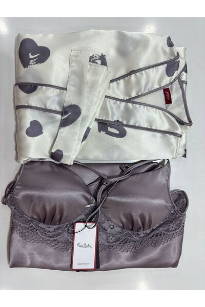 Pierre Cardin Satin Printed Nightgown and Dressing Gown Set - 2406