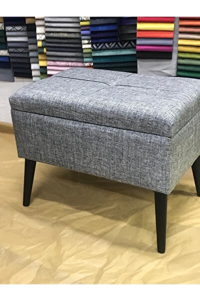 Lütfiye Gündoğan Sandıklı puf yükseklik 45cm boy 60 cm en 40cm kumaş keten  gri