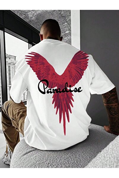 over head oh Tricou oversize pentru bărbați cu imprimeu White Paradise