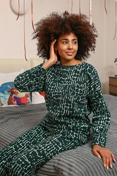 Beruflic Under Moda Women's Long Sleeve 3 Thread Combed Cotton Pajama Set Green