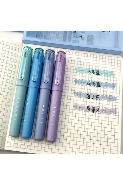 NaSaDAN 4 Pieces Blue Tones Pocket Soft Highlighter Set