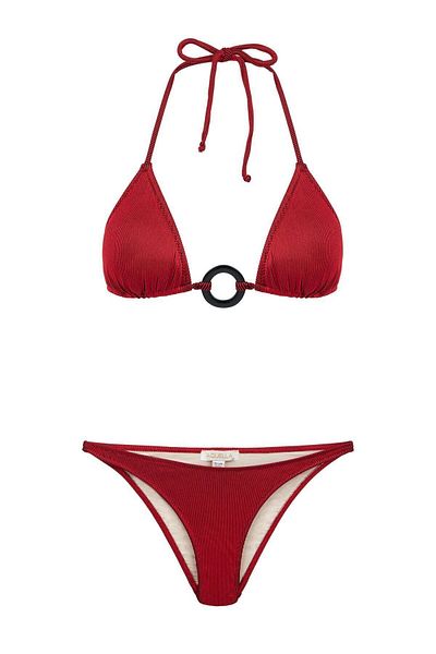AQUELLA Textured Red Triangle Bikini Set with Accessories