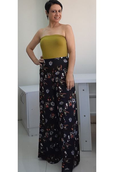 Mertcan Butik Black Patterned Viscose Combed Cotton - Wide Leg and Elastic Waist Skirt