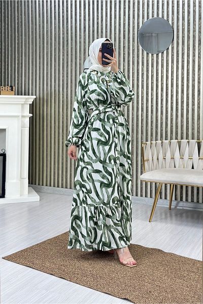 Moda Krash Wide Cut Rope Patterned Belted Dress