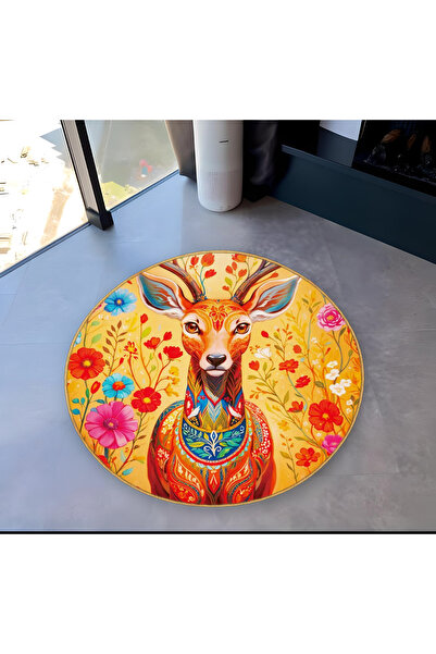 Rugs Modern Halı مجموعة الحيوانات مستديرة برتقالية بنمط عرقي مفصلة منسوجة على...