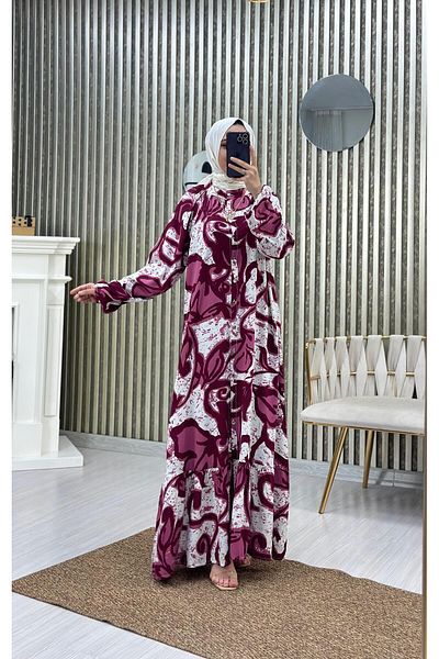 Moda Krash Viscose Fabric - Wide Cut and Belt Detailed Summer Dress